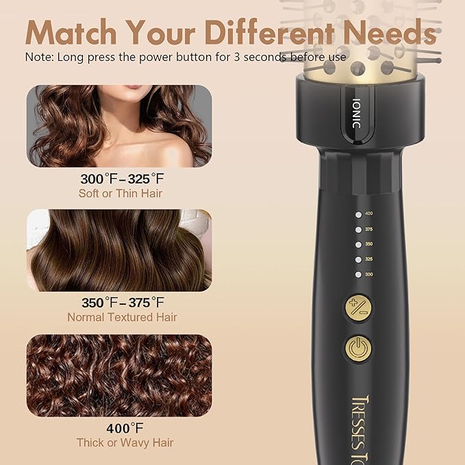 24K Gold Thermal Brush, Blowout Long Lasting Look Curling Brush, 30s Fast Heated Round Brushes 1.5" Makes Hair Smoother Get Natural Curls, 5 Temp Settings, Universal Voltage for Travel, Easy to Use