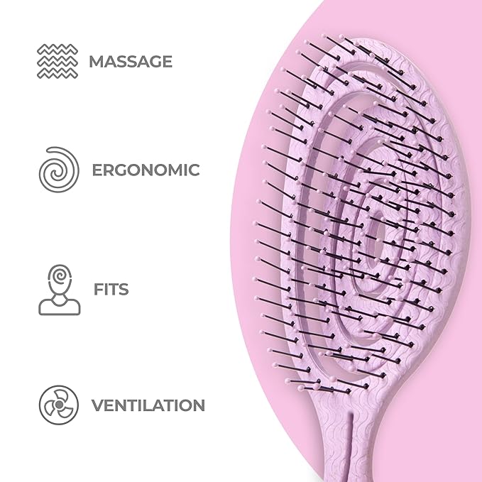 Ninabella Detangle Hair Brush for Women & Men - Does not Pull - Straightening Brushes for Straight & Curly Hair - Unique Spiral Detangling Hairbrush - Pink