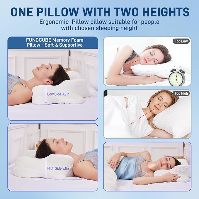 Cervical Neck Pillow for Sleeping, Dual Height Contour Memory Foam Pillow for - Image 7