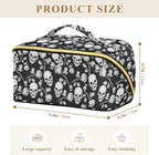Makeup Organizer Bag, Skull with Rose Print Travel Makeup Bags Makeup Vanity Case Large Capacity Rhombus Cosmetic Toiletry Bag for Girl Women Ladies
