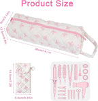 Hair Tool Bag with Matching Small Pouch, Pink Bow Quilted Hair Tools Travel Bag, Cute Large Styling Tool Storage Case Compatible with Shark Flex Dyson Airwrap, Ideal Gift for Women Girls