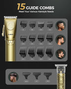 GLAKER Hair Clippers for Men,Professional Mens Hair Clippers Cordless Clippers for Hair Cutting,Precision Trimmer Kit Zero Gap Trimmer with LED Display 15 Guide Combs (Gold)
