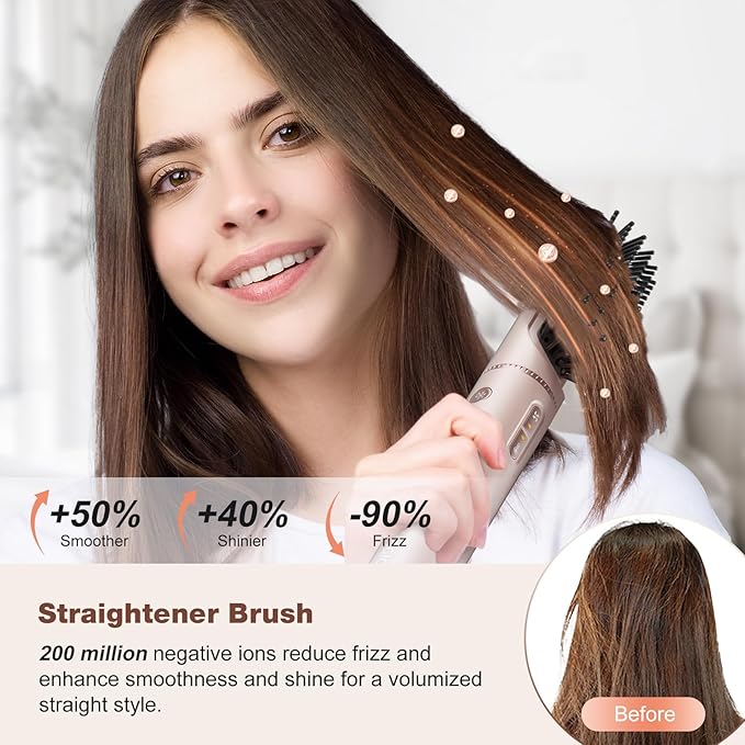 7MAGIC 7 in 1 Hair Styler & Hair Dryer Brush, Negative Ionic Hot Air Styler, 120 Volts, 1400W Powerful Blow Dryer Brush & Multi-Style for Straight, Wavy, Curly, and Coily Hair, Travel Case, Pink