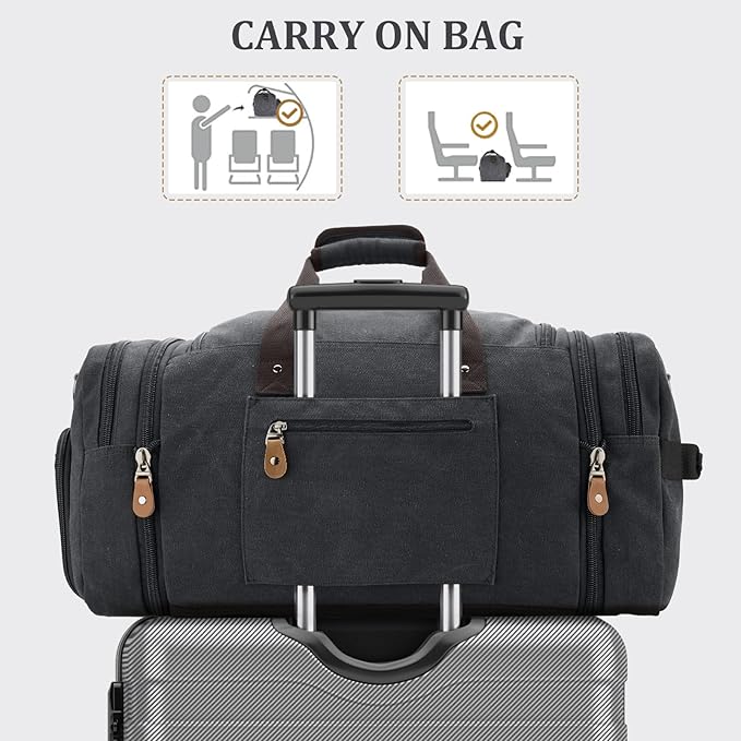 Gonex Canvas Duffle Bag 60L Travel Duffel Overnight Weekend Bag - Image 7