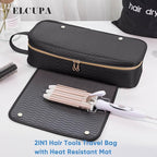 2IN1 Hair Tools Travel Bag with Heat Resistant Mat for Shark Flexstyle, Flat Irons, Straighteners, Curling Iron, Hair Dryer Case Compatible with Revlon One-Step Hair Dryer, Hair Essentials
