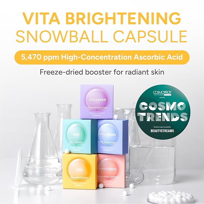 Vita Melting Snowball Capsule (8ea) – 5,470ppm Vitamin C (Ascorbic Acid) with Collagen & Hyaluronic Acid – Daily Tone-Refining & Glow-Boosting Freeze-Dried Capsule for Radiant Skin
