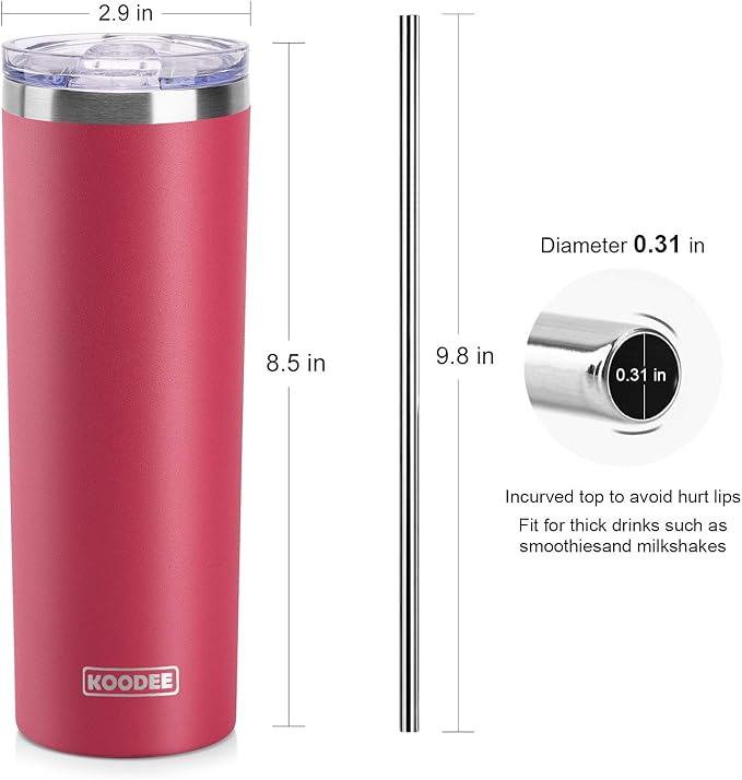 koodee 20 oz Tumbler with Lid and Straw-2 Pack Stainless Steel Double Wall - Image 5