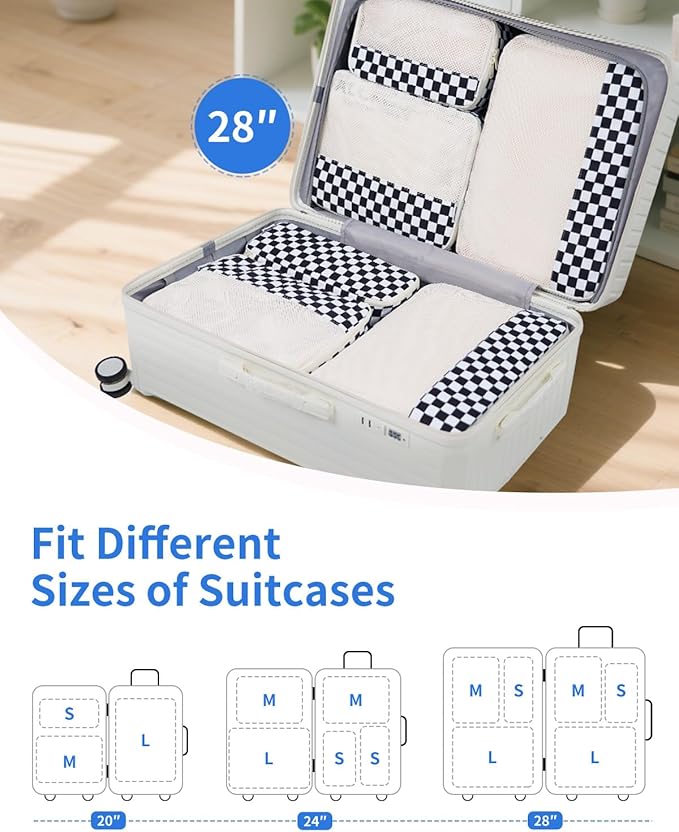 Narwey 7 Set Checkered Packing Cubes - Image 2