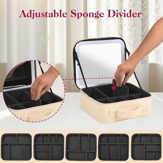 Travel Makeup Bag With LED Mirror, Makeup Travel Train Case with 3 Color Setting - Image 5