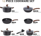MAISON ARTS Pots and Pans Set Non Stick, 12 Piece Black Granite Kitchen - Image 2