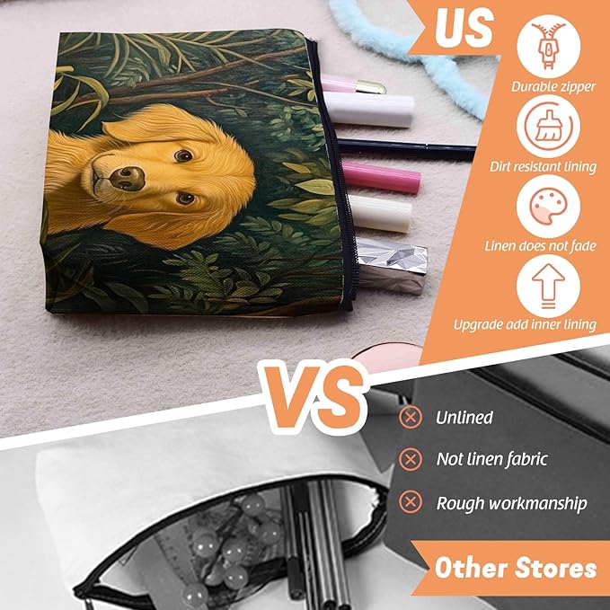 Cosmetic Bags Travel Makeup Toilet Case Waterproof Pouch for Women Girls 6.7X9.45inches - The Serene Allure of A Dog in AJungle Scene