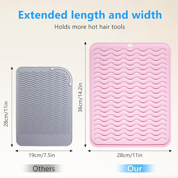 Quccefods Heat Resistant Mat Oversize Curling Iron Mat Silicone Hot Hair Tools Mat for Hair Straightener,Flat Irons,Hair Styling Tools Countertop protection Portable Travel Mat 14.2" x 11"