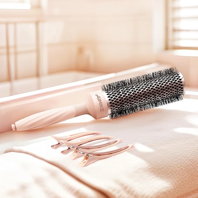 AIMIKE Round Brush for Blow out, Rose Luxe Extra-Long Round Hair Brush Ionic & Nano Thermal Ceramic Tech, for Blow Drying & Styling Volumizing Thick Long Hair, with 4 Clips (Barrel 1.7", Bristle 2.5")