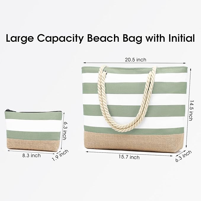 Becokan Beach Bag Initial Beach Tote - Image 3