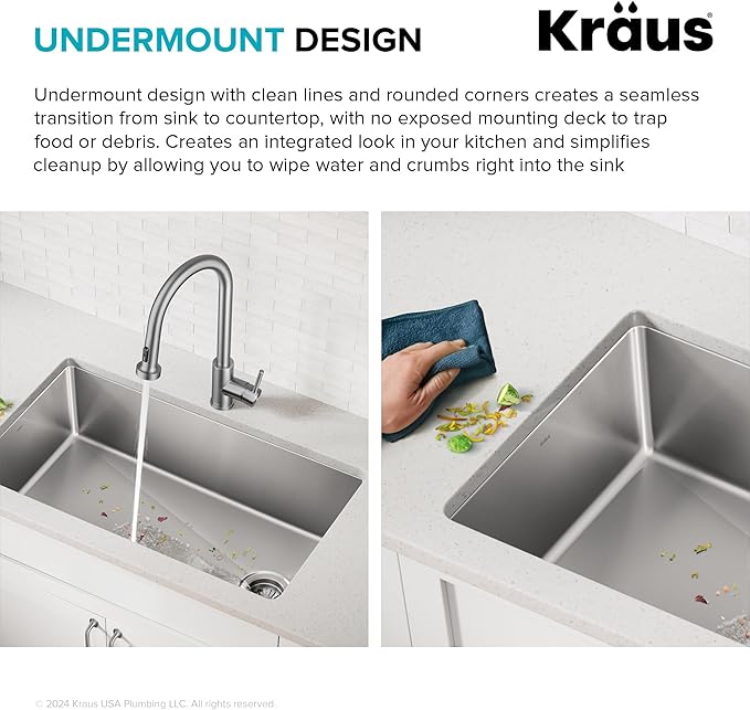 KRAUS Fairlane 25-inch Undermount Single Bowl 18-Gauge Stainless Steel Kitchen - Image 9