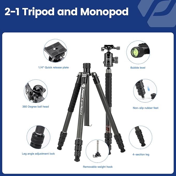 Fotopro 73" Carbon Fiber Tripod - Image 7