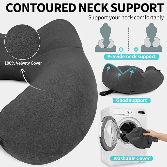 Inflatable Travel Neck Pillow for Airplane, Head Support Velvet Adult Neck - Image 4