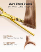 ULG Professional Texturizing & Thinning Shears - 6.5’’ Hair Cutting Scissors, Ultra Sharp Japanese Stainless Steel, Ambidextrous Ergonomic Handle for Barbers, Stylists, Salon & Home Use, Gold