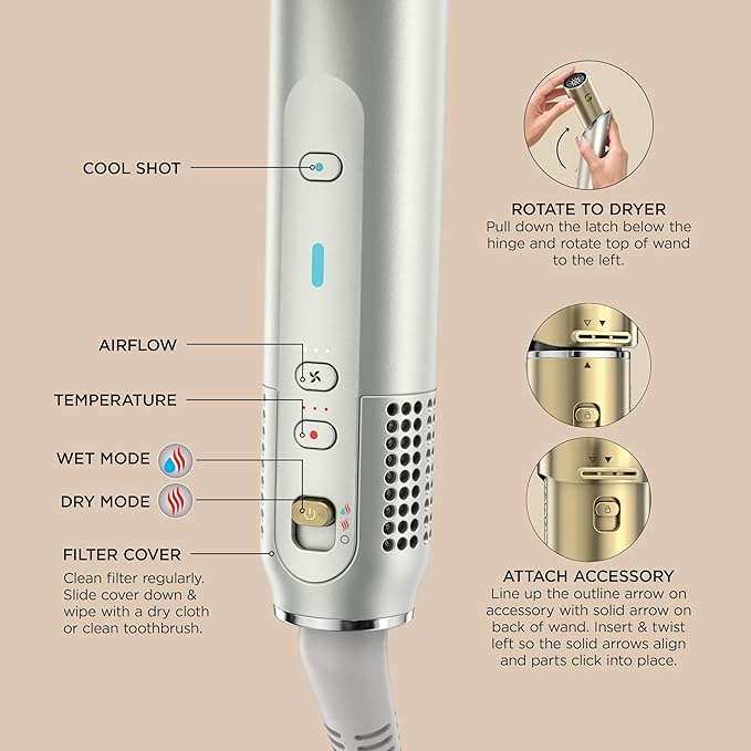 Shark Glam Hot Tool Air Styling Drying System, with Silki Straightener & Glossi Glosser, for Drying, Curling, Straightening & Glossing with Diffuser, Starlight Dream, HD6042SPL