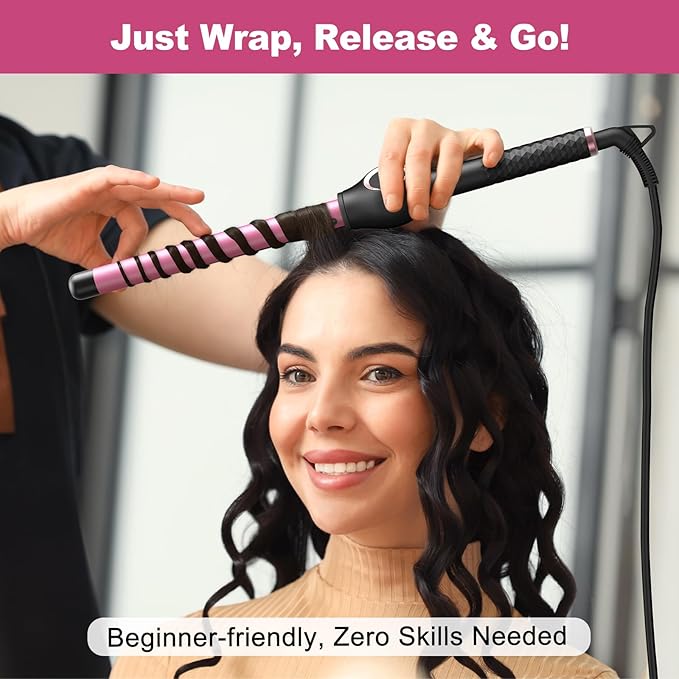 3/4 Inch Curling Wand for Long Hair, Extra Long Barrel Ceramic Wand Curling Iron, 7 Adjustable Heats, 110-240V Dual Voltage Hair Wand Curler, 60 Minutes Auto Shut Off