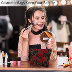 Woman Rose Makeup Bag - Blossom Flower Roses Red Travel Cosmetic Bags Toiletry Makeup Organizer Pencil Pouch For Owners Lady Birthday Gifts