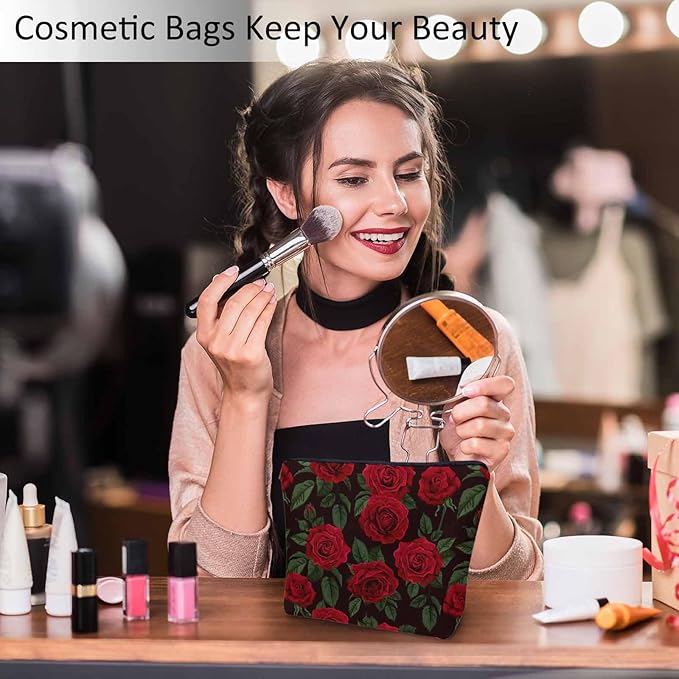 Woman Rose Makeup Bag - Blossom Flower Roses Red Travel Cosmetic Bags Toiletry Makeup Organizer Pencil Pouch For Owners Lady Birthday Gifts