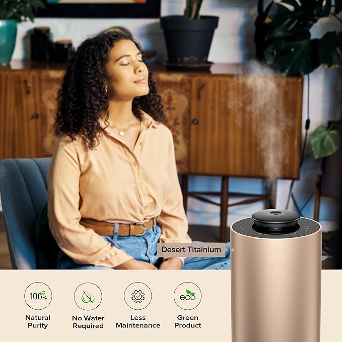 Waterless Essential Oil Diffuser for Home Aromatherapy Scent Diffusers with 3 Countdown Timer Settings or Timer-Off, 3 Mist Levels for Car Room Studio Office, Premium Metal Black and Silver 2 Pack
