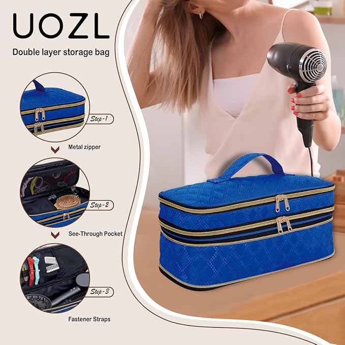 Hair Dryer Travel Carrying Case, Curling Iron Storage Bag, Slim Expandable Handheld Dual-Layer Travel Storage Bag for Dryer/Hair Tool Organizer/Style Organizer