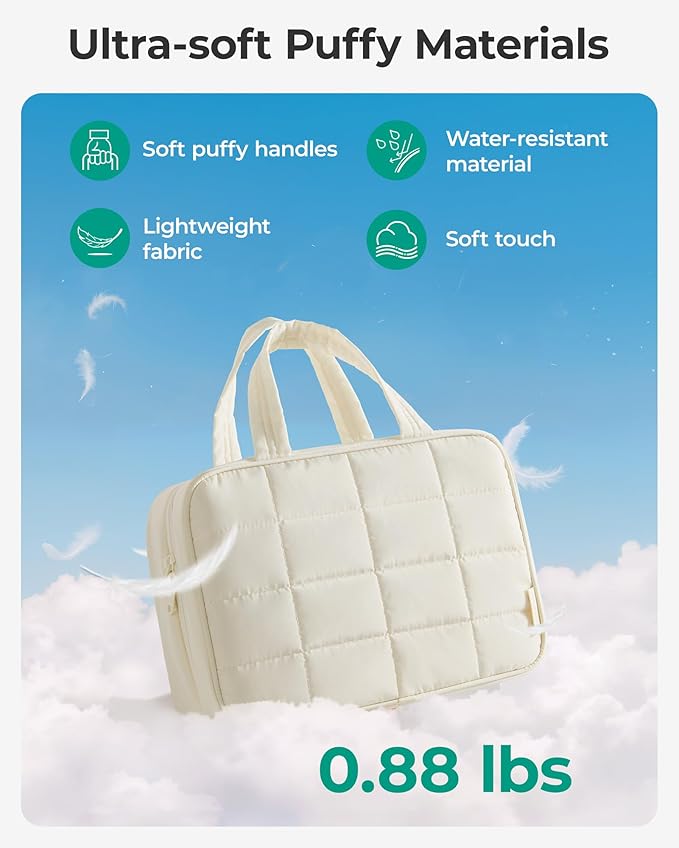 BAGSMART Travel Toiletry Bag for Women, Hanging Travel Bag for Toiletries, Puffy Makeup Cosmetic Bag Organizer, Carry-on Travel Accessories Essentials, Beige