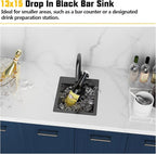 Small Black Kitchen Sink, 13x15 Inch Stainless Steel Drop In Topmount Kitchen - Image 2