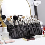 Rownyeon Professional Makeup Brushes Organizer Bag Makeup Artist Cosmetic Case Leather Handbag Black Travel Portable(Only Bag)