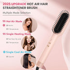 Hair Straightener Brush with Hot & Cool Air, AngKng Anti-Scald Heat Comb Straightener for Straightening Hair, 30s Fast Heating, Hot Air Straightening Brush for Women, Dual Voltage for Travel, Pink
