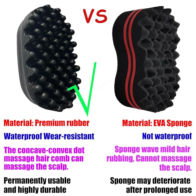 Rubber Afro Hair Brush for Curly Coily 4C Hair –Durable Washable Non-Slip Styling Tool for Twist Curl, Magic Curly Barber Curl Twist Comb for Home Salon Women Men