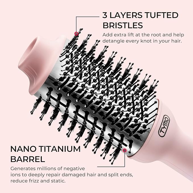 TYMO Hair Dryer Brush Blow Dryer Brush in One, 4 in 1 Ionic Hairdryer and Styler Volumizer with Oval Titanium Barrel, Hot Air Straightener for Smooth Frizz-Free Blowout, Pink