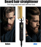DAN Technology Curved Ceramic Hair Straightener and Heat Press Comb, 450°F Dual Voltage for Natural Black Hair, Portable for Travel & Home