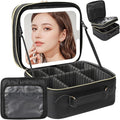 Travel Makeup Bag with LED Mirror Double Layer, Detachable Vanity Mirror with by Behaesty