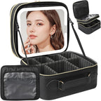 Travel Makeup Bag with LED Mirror Double Layer, Detachable Vanity Mirror with by Behaesty