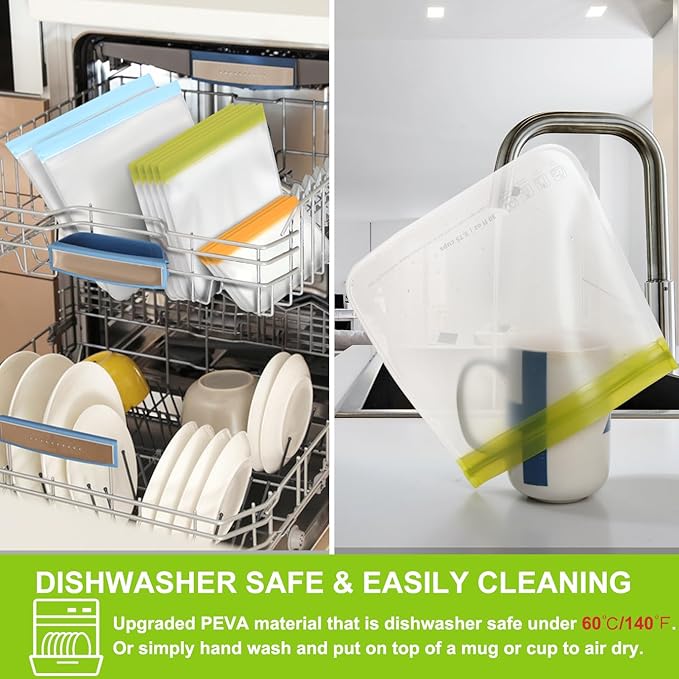 SPLF 9 Pack Reusable Gallon Freezer Bags Dishwasher Safe, BPA Free 1 gallon - Image 5