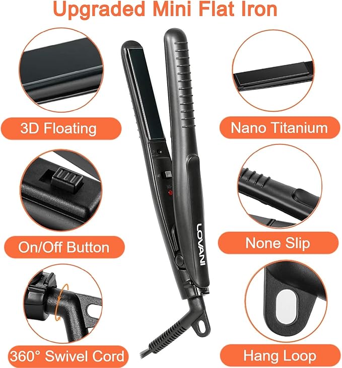 LOVANI Mini Flat Iron Travel Size Nano Titanium Dual Voltage Portable Hair for Worldwide Use 0.5 Inch Straightener with Professional Heat Resistant Travelling Bag