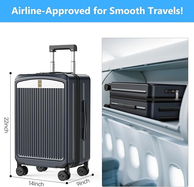 Carry on Luggage 22x14x9 Airline Approved, Durable PC Hardside Suitcase - Image 7