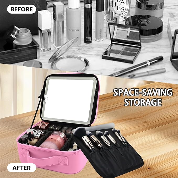 Travel Makeup Bag with LED Mirror and Light Travel Makeup Case Cosmetic - Image 6