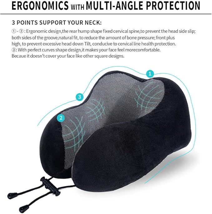 Travel Pillow, Best Memory Foam Neck Pillow Head Support Soft Pillow - Image 7