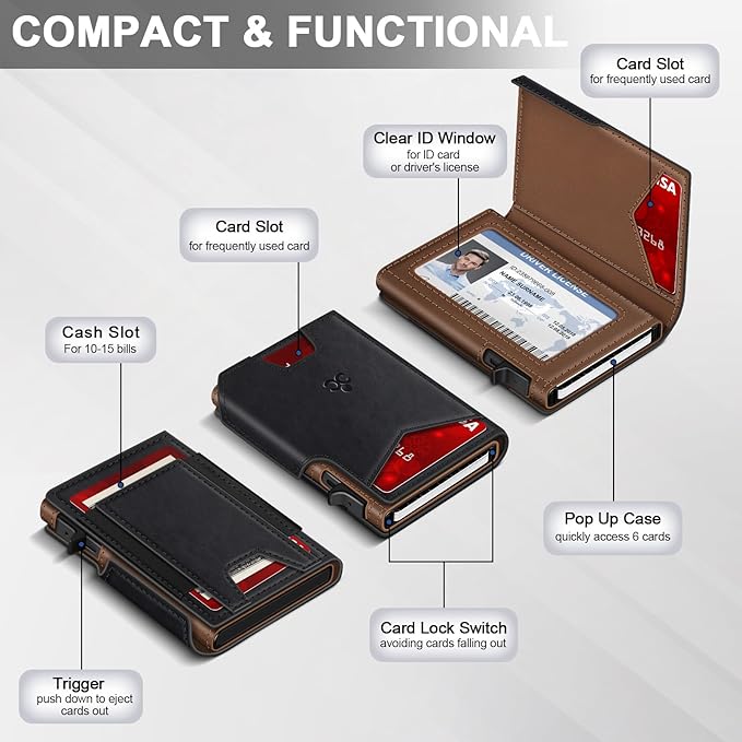 Wallet for Men Wallet with Slim Pop Up Card Holder 9-13 Cards, Bifold - Image 5