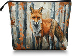Cosmetic Bags Travel Makeup Toilet Case Waterproof Pouch for Women Girls 6.7X9.45inches - Red Fox Gazing Intently in An Autumn Wilderness