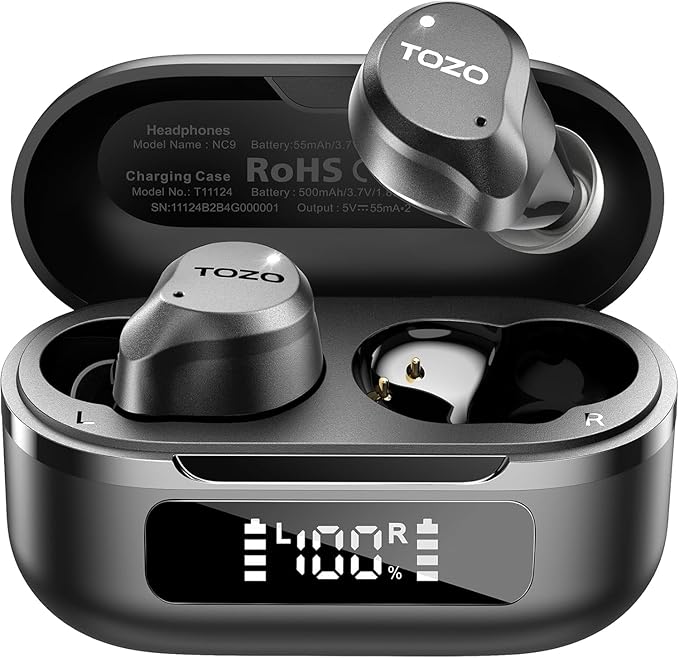 TOZO NC9 Hybrid Active Noise Cancelling Wireless Earbuds, 6 Mics ENC Clear Call by TOZO