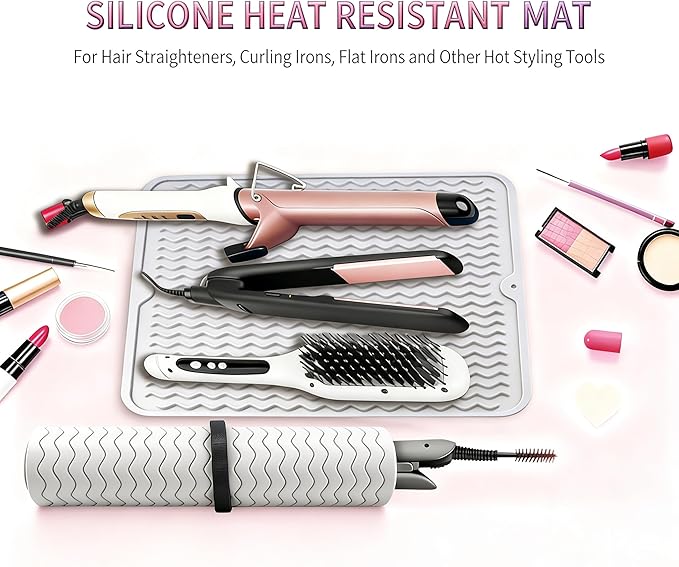 2 Pack Heat Mat for Curling Iron, Oversize Silicone Resistant Portable Travel Cover for Curling Irons, Flat Irons & Hot Styling Wands, Durable & Easy to Clean Mat for Home & Salon Use