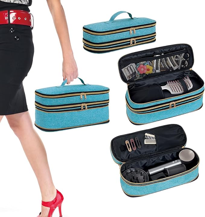 Hair Dryer Travel Carrying Case, Curling Iron Storage Bag, Slim Expandable Handheld Dual-Layer Travel Storage Bag for Dryer/Hair Tool Organizer/Style Organizer