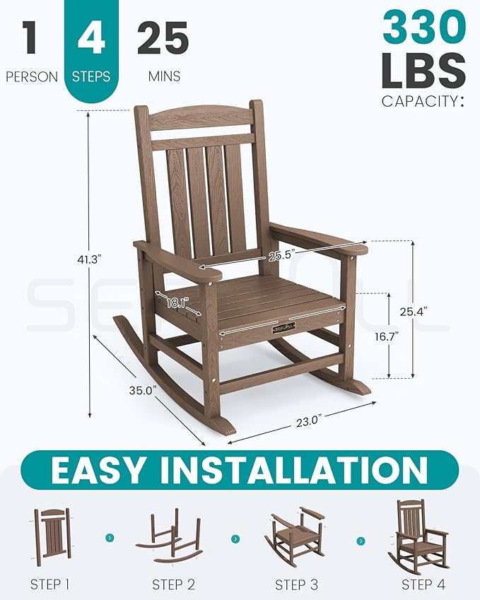 SERWALL Outdoor Rocking Chair Set of 2, HDPE Patio Rocking Chair All-Weather - Image 3