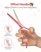 ULG 6.5" Hair Thinning Scissors, Japanese Stainless Steel, Professional Texturizing Shears, Barber’s 30-Tooth Blending Thinner for Stylist & Home Use, Christmas Gifts for Women Men Family Red