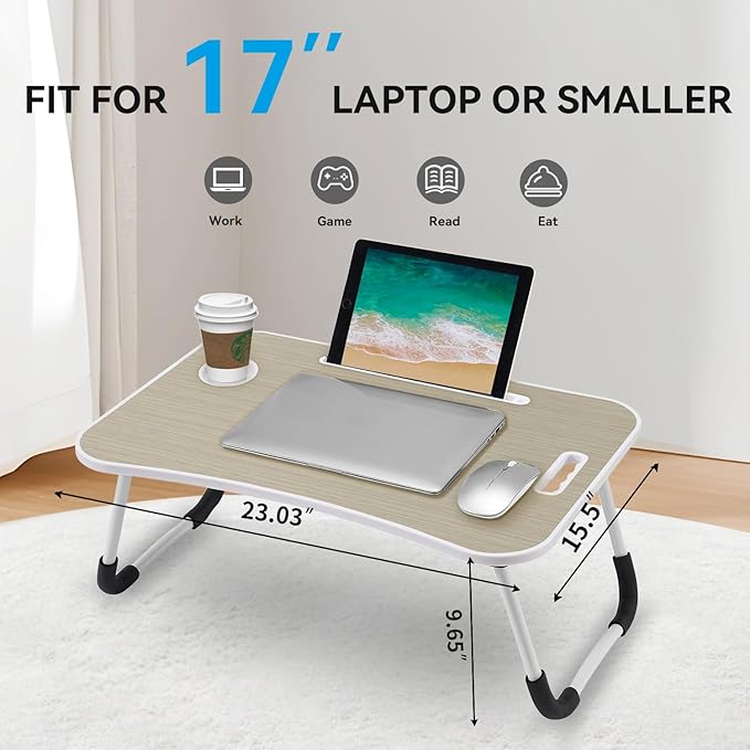 BUYIFY Folding Lap Desk, 23 Inch Portable Wood Brown Laptop Bed Desk Lap Desk - Image 5